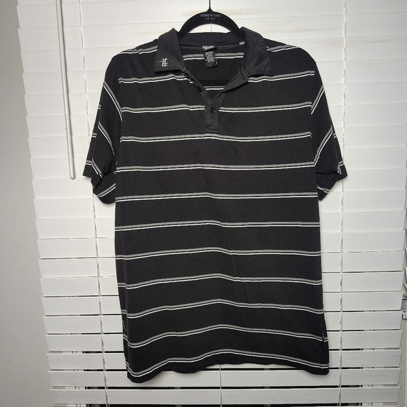 split Other - Split Polo Shirt with Black and White Stripes Large